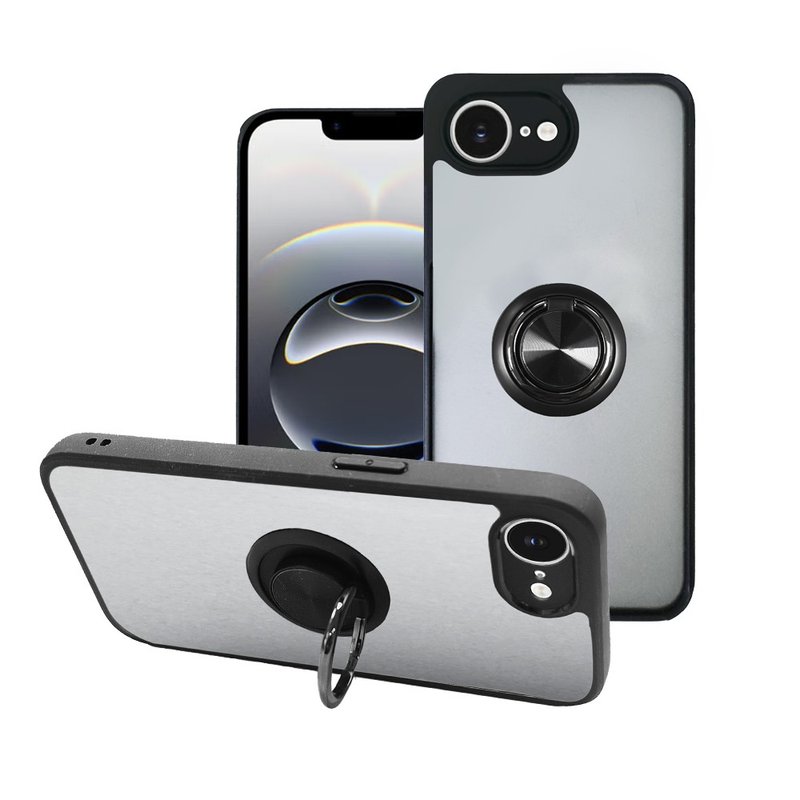 CASE SHOP iPhone 16e 指環支架站立保護殼-黑 - 手機殼/手機套 - 塑膠 黑色