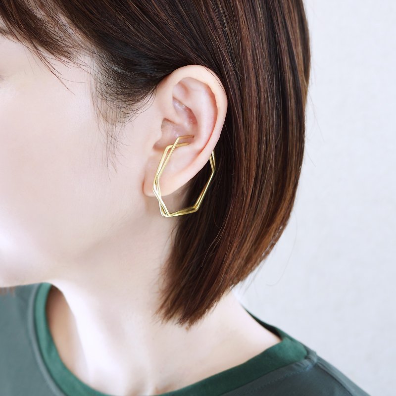 【Single ear ear cuff/2 rows/large】 Brass 【honey】 - Earrings & Clip-ons - Copper & Brass Gold
