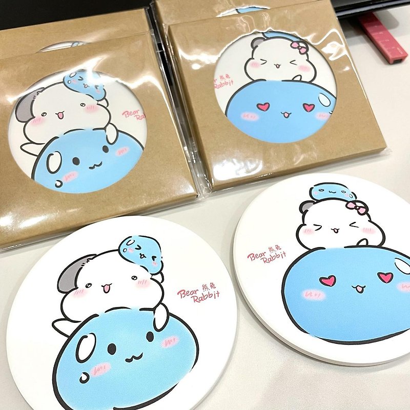 Water-absorbing helper-ceramic coaster glutinous rice ball/mochi type - Coasters - Other Materials 