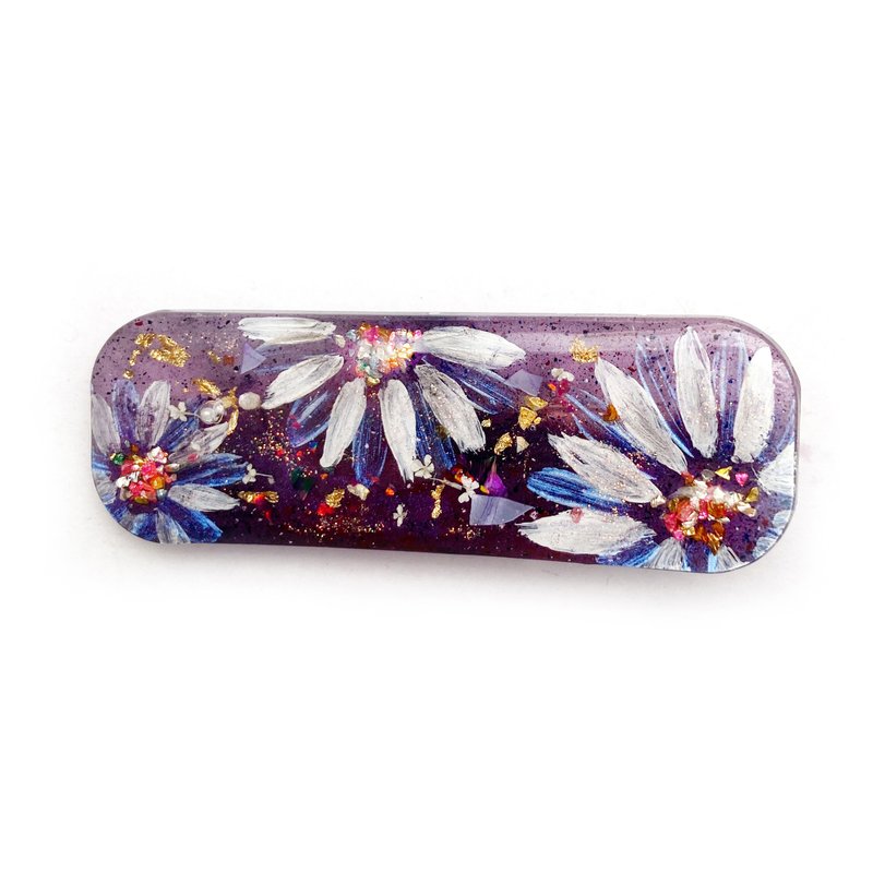 日本樹脂紫色方形壓克力顏料手繪花朵髮夾 - 髮夾/髮圈 - 樹脂 紫色