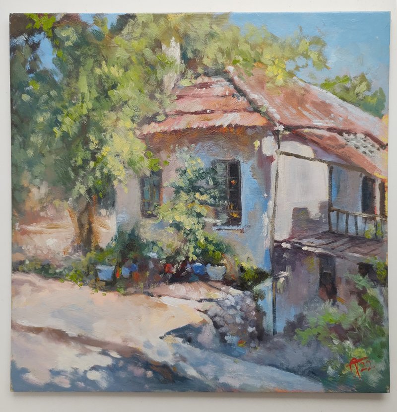Country landscape oil painting on cardboard original artwork  12x12 inches - 壁貼/牆壁裝飾 - 其他材質 多色