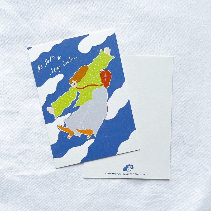 Be Soft ʘ Stay clam - Illustrated postcard - การ์ด/โปสการ์ด - กระดาษ สีน้ำเงิน