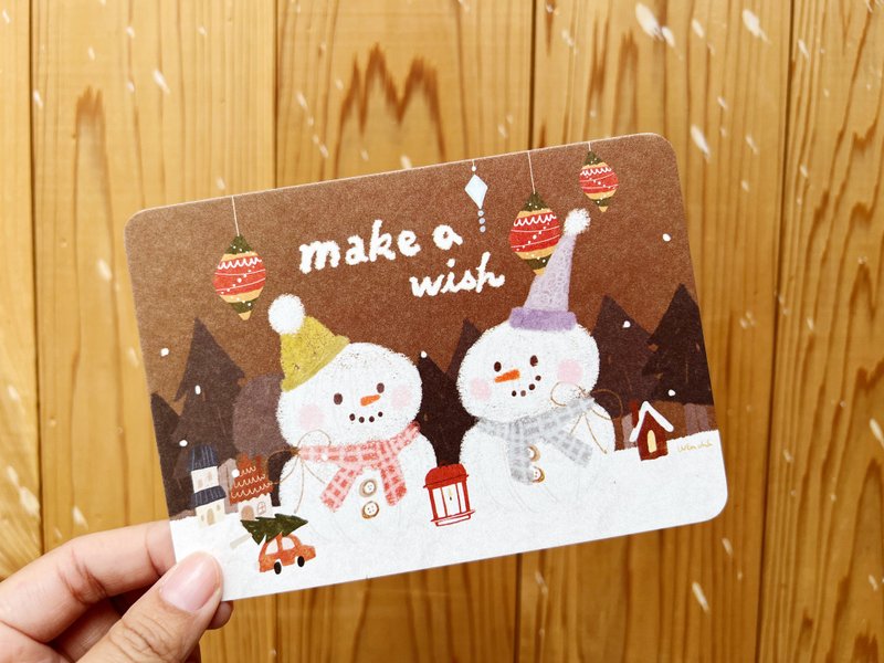 ( 2入 ) 雪人聖誕襪子球 make a wish - 聖誕明信片/聖誕卡片 - 卡片/明信片 - 紙 咖啡色