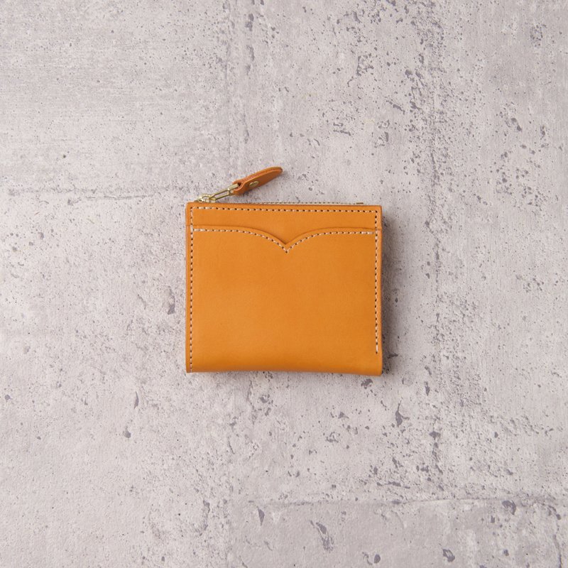 V Zipper Wallet / Apricot - กระเป๋าสตางค์ - หนังแท้ 