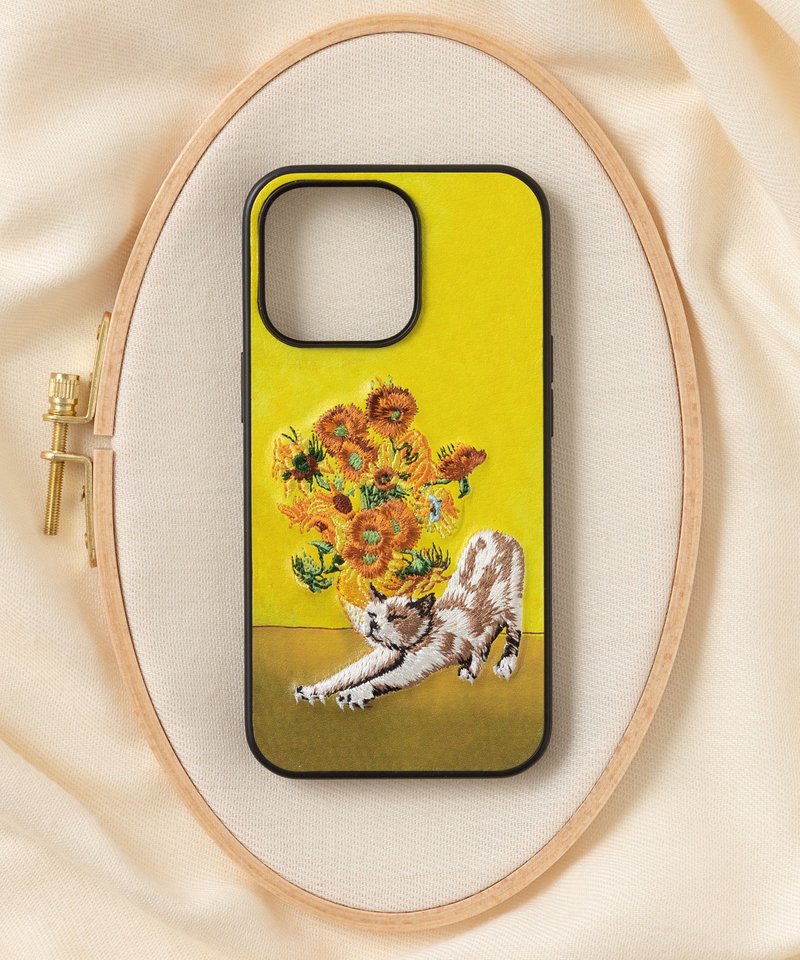 立體刺繡手機殼 iPhone 13 PRO PU合成皮革 貓咪x梵谷 - 手機殼/手機套 - 聚酯纖維 多色