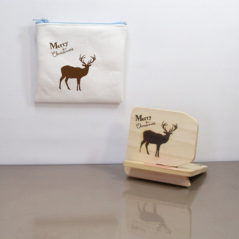 Christmas deer mobile phone base Christmas deer go out to carry bags of coins - Coin Purses - Cotton & Hemp Brown