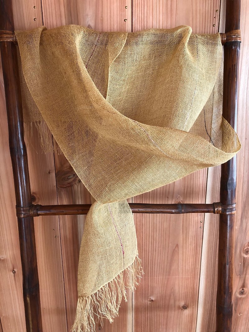 Handwoven hemp stole marigold - ผ้าพันคอ - ผ้าฝ้าย/ผ้าลินิน สีเหลือง