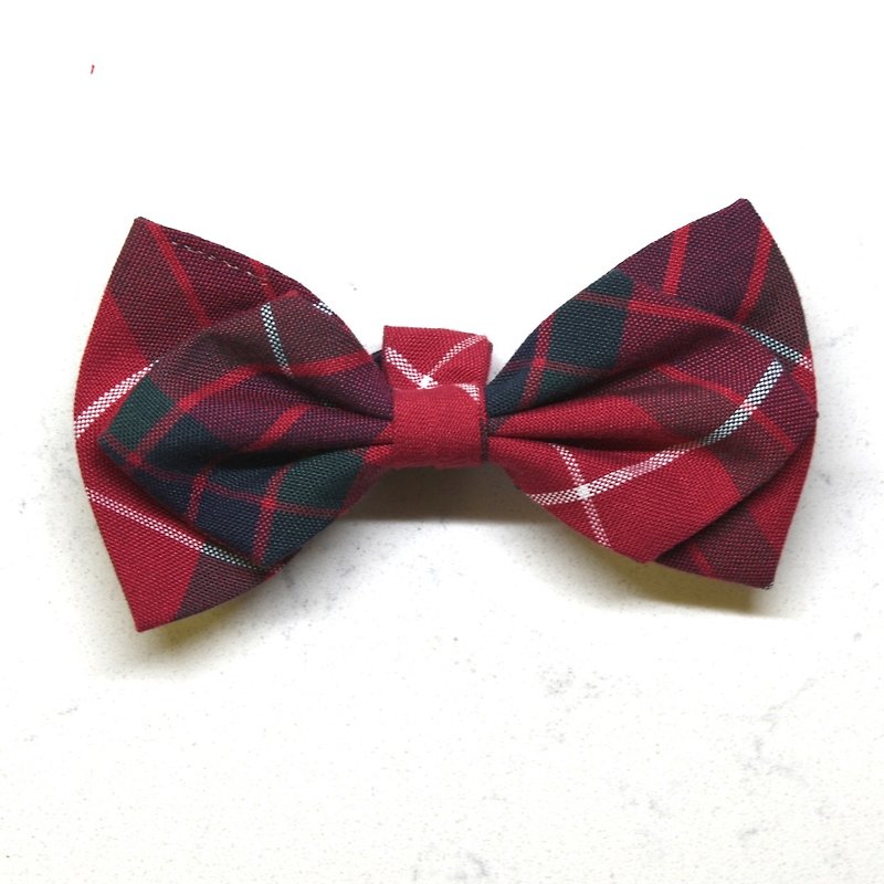 Handmade Tartan/ Plaid Pet Dog Collar Accessory - Bowtie - Rose Red【ZAZAZOO】 - Collars & Leashes - Cotton & Hemp Red