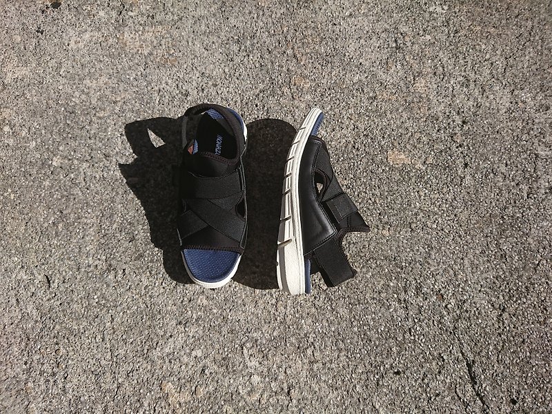 Mother's Day zero code clear sports sandals leather elastic band cloth lightweight soft insole black - รองเท้ารัดส้น - หนังแท้ สีดำ