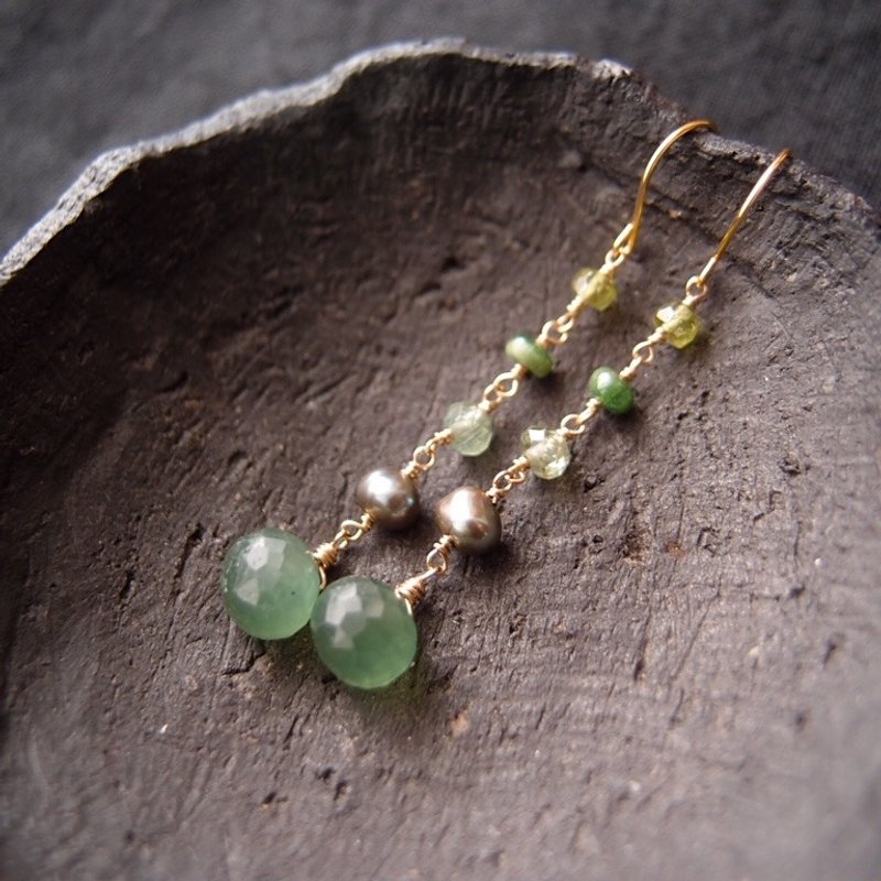 【K14gf】Green Stone Mix Earrings グリーン ストーンミックス ピアス - 耳環/耳夾/耳骨夾 - 寶石 綠色