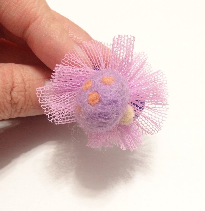 mushroom of wool hair ring for children(Single ball) - Wool felt - Hair Accessories - Wool Purple