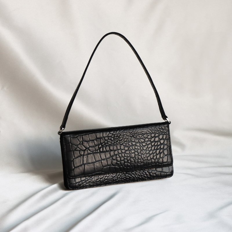 【Vintage】Debenhams black leather crocodile embossed clutch underarm bag