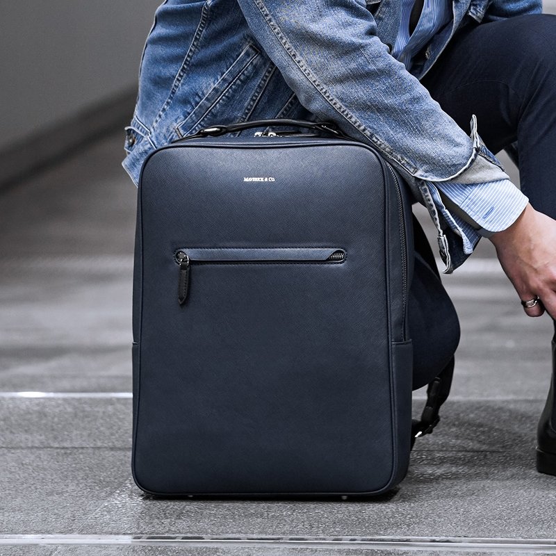 Earthen Recycled Leather Backpack (Navy) - Backpacks - Genuine Leather Blue