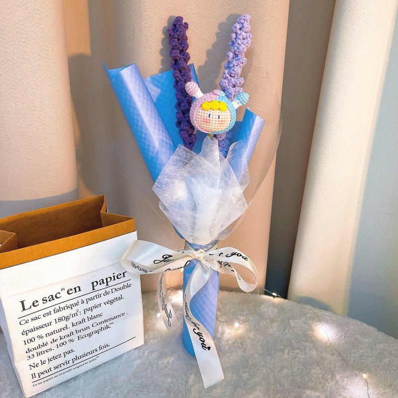 雙子座鉤織花束 手作薰衣草花束和雙子小玩偶 - 乾燥花/永生花 - 棉．麻 紫色