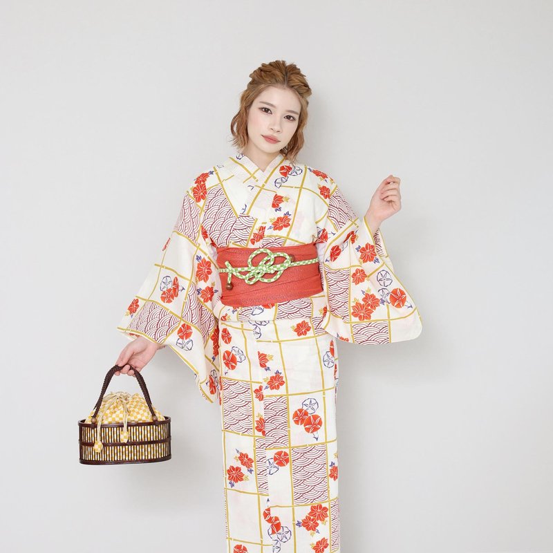 日本 和服 日本染色 棉麻 梭織 女性 浴衣 腰帶 2件組 F x93-04b - 其他 - 棉．麻 多色