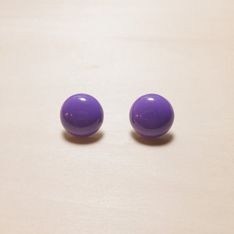 Vintage Showa Purple Maruko 18mm Earrings - ต่างหู - เรซิน สีม่วง