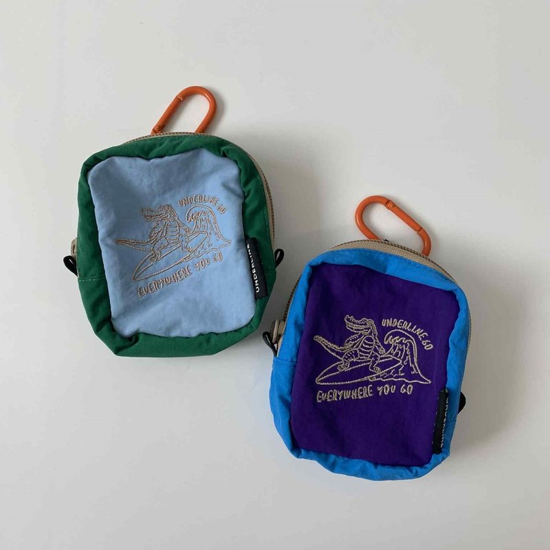 Underline Kaio Crocodile Surfing Embroidery Pocket Bag - 零錢包/小錢包 - 棉．麻 多色