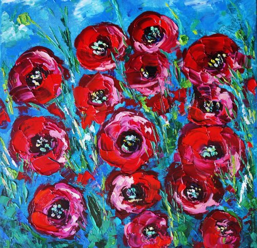 ポピー油絵花オリジナルアートアートワークワイルドフラワー