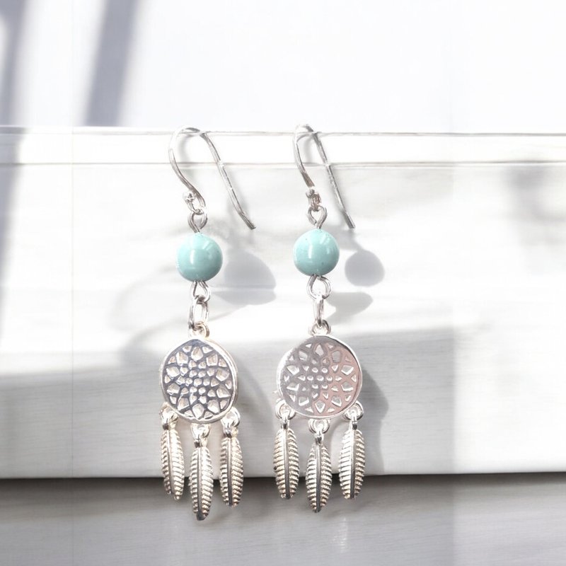Dream Catcher Silver 925 & Swarovski Crystal Earrings - ต่างหู - เงินแท้ ขาว