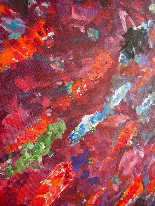 カラフルな抽象的な油絵 2 枚セット、オリジナルの青と赤の壁アート