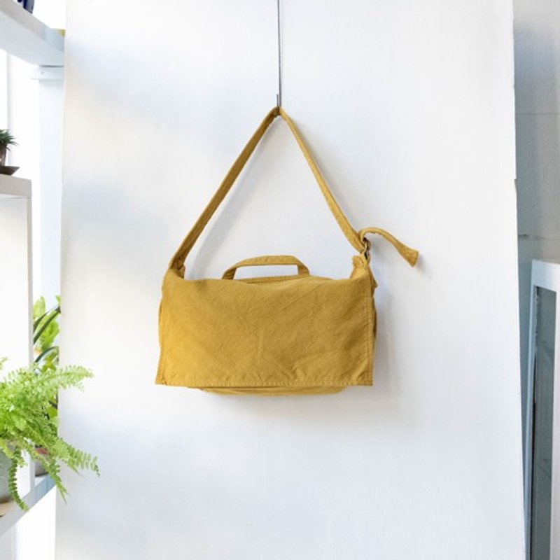 2WAY messenger bag L [mustard] (VC-6L) - กระเป๋าแมสเซนเจอร์ - ผ้าฝ้าย/ผ้าลินิน สีเหลือง