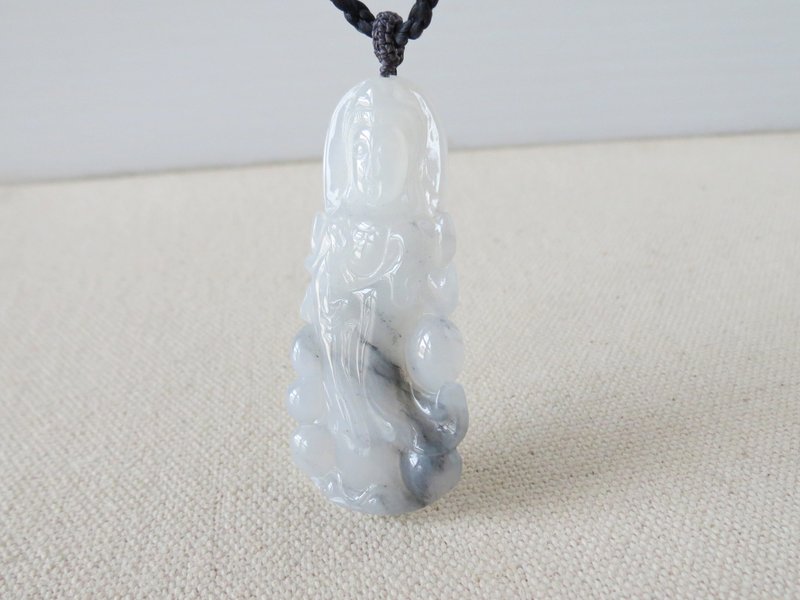 Year of the Zodiac [Guanyin] Ice Black Rooster Jade Korean Wax Thread Necklace*2*Lucky and auspicious - Necklaces - Gemstone Multicolor