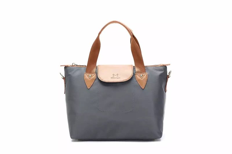 Simple water-repellent portable shoulder two-piece handbag / cross-body bag / shoulder bag / tote bag / gray - กระเป๋าแมสเซนเจอร์ - วัสดุกันนำ้ สีเทา