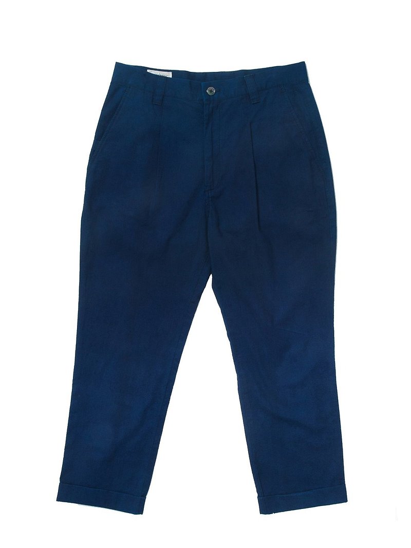 "NAUGHTY GENT" ANKLE-CUT SLACK - INDIGO-DYED SEERSUCKER - Men's Pants - Cotton & Hemp Blue