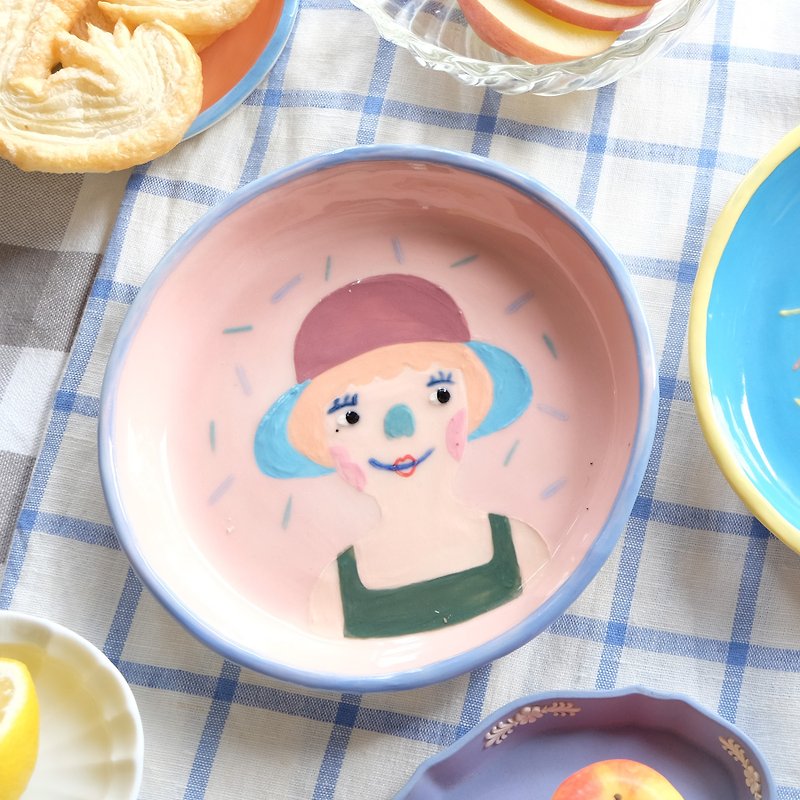 セラミックプレート塗装文字 - 皿・プレート - 陶器 ピンク