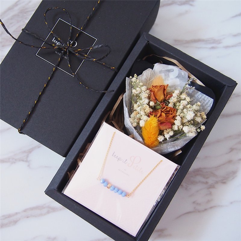 Christmas Gift Goody Bag - [Lucky Bag Flower Gift Box Classic Black] Romantic Set · Drying Bouquet A + Necklace - สร้อยติดคอ - โลหะ สีดำ