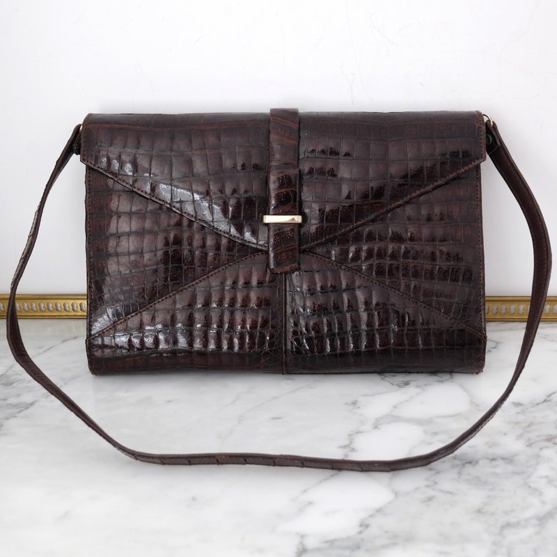 スペイン製ヴィンテージ J.Pérez Valencia アリゲーターバッグ - ショルダーバッグ - 革 ブラウン