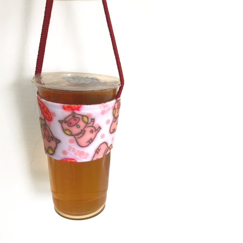 Beverage Cup Set 1212 Play Design - Piggy Fat - ถุงใส่กระติกนำ้ - ผ้าฝ้าย/ผ้าลินิน สึชมพู