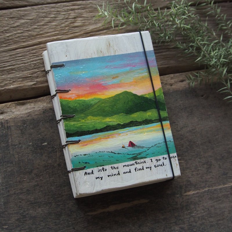 Wooden vintage notebook Acrylic paint .  Notebook Handmade Diary 筆記本 journal - 筆記本/手帳 - 木頭 白色