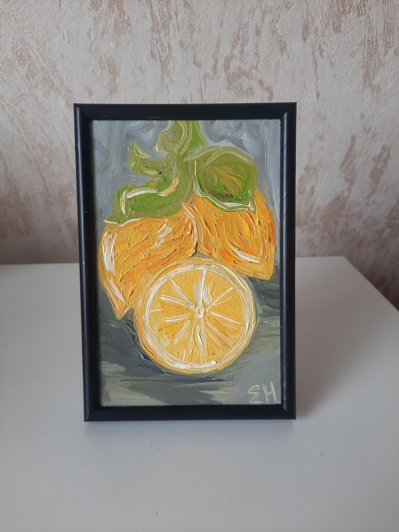 Lemons oil painting Fruits wall art Kitchen oil painting 檸檬油畫 - 海報/掛畫/掛布 - 木頭 黃色