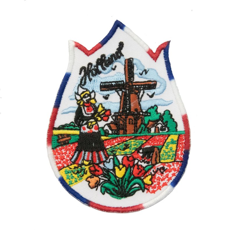 The Netherlands Windmill and Tulip Patch Embroidered Patch Tulip Shape Patch - เข็มกลัด/พิน - งานปัก หลากหลายสี