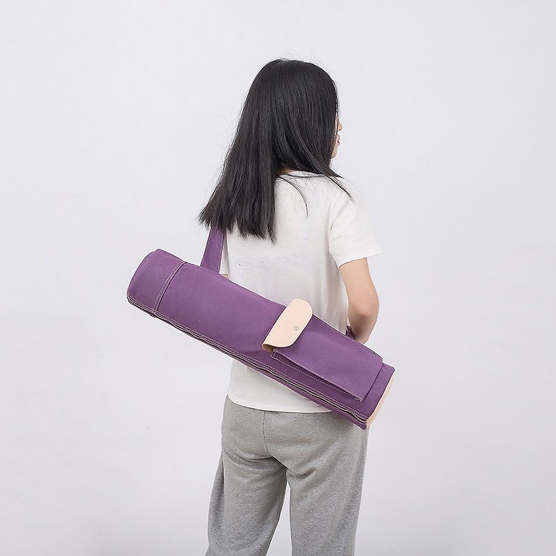 [Canvas meets leather] Yoga bag, yoga mat, portable storage backpack, yoga mat, multifunctional storage bag - อื่นๆ - ผ้าฝ้าย/ผ้าลินิน สีม่วง