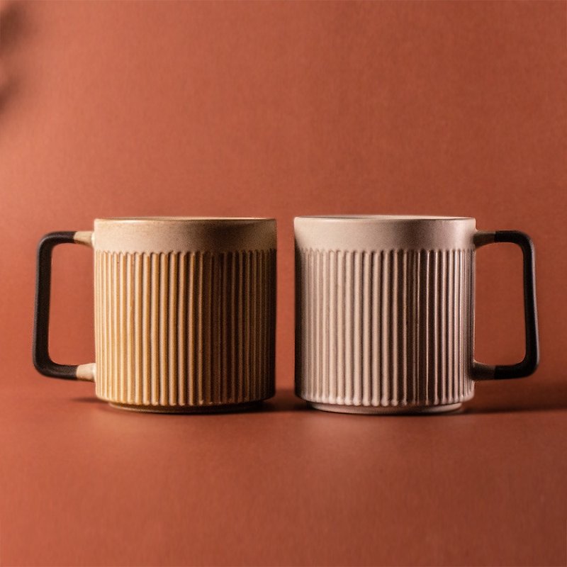 Duo set - straight grain mug 550ml, kiln-turned glaze x1, pink white x1 - Mugs - Pottery Khaki