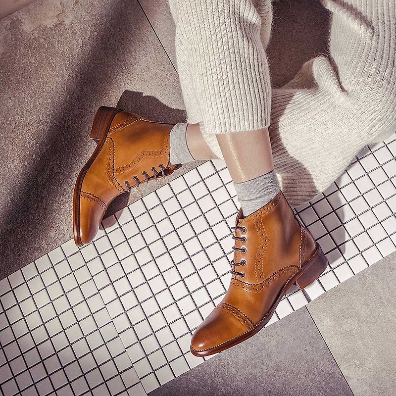 Echo Classical Oxford Boots - Ec41 Brown - รองเท้าลำลองผู้หญิง - หนังแท้ สีนำ้ตาล
