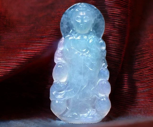 氷翡翠彫刻観音菩薩天然ビルマ翡翠ギフト | - ショップ Yingluo