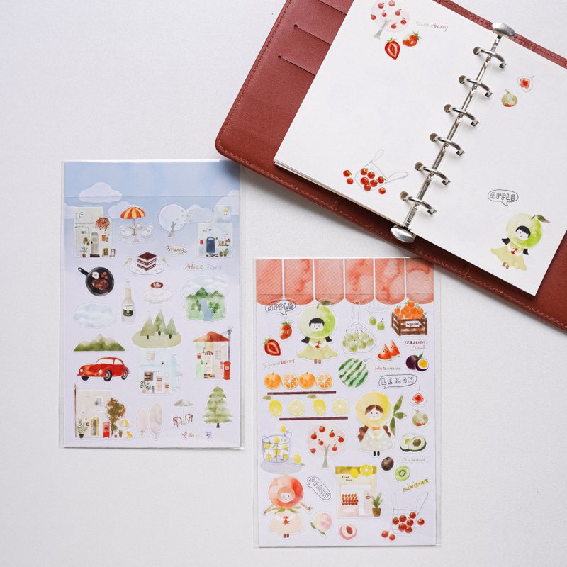 A6 模切貼紙 原創插畫手繪 水果 房子人物 可愛 - 貼紙 - 紙 