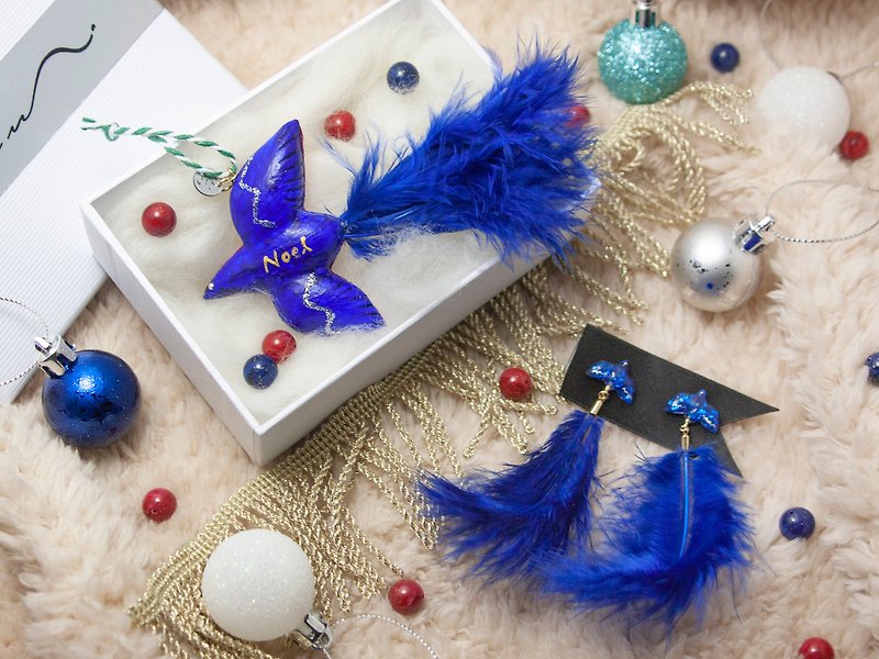 Winter bird's earrings and room decorations - blue - pierced earrings - ornaments - Earrings & Clip-ons - Plastic Blue