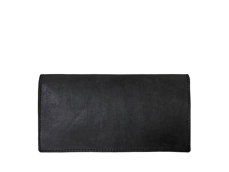Deep black Flat long wallet - Wallets - Genuine Leather Black