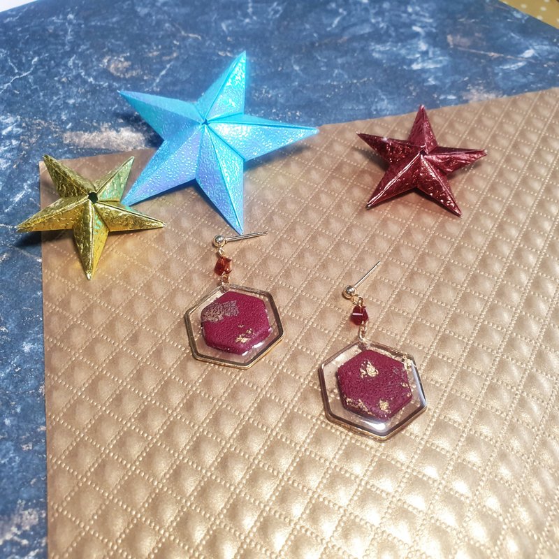 X'mas Go | Plain hexagon style (red) | Earrings/earrings - Earrings & Clip-ons - Pottery 