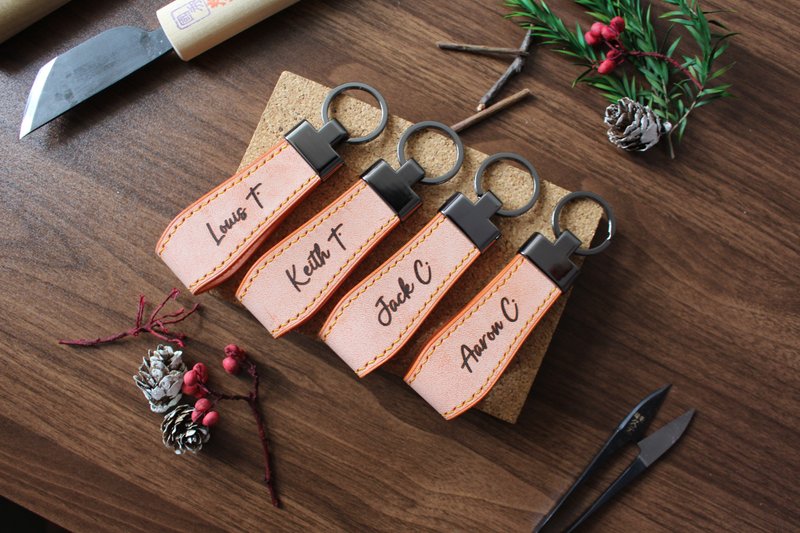 [Customized] Leather keychain/key pendant - Keychains - Genuine Leather Orange