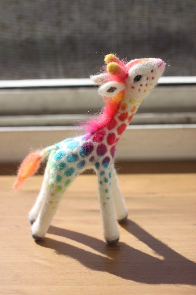 Rainbow Giraffe Large 18.5cm Custom-made - Stuffed Dolls & Figurines - Wool Multicolor