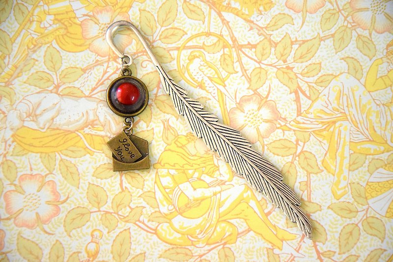 Red Heart Love Letter Silver Feather Bookmark - ที่คั่นหนังสือ - โลหะ 