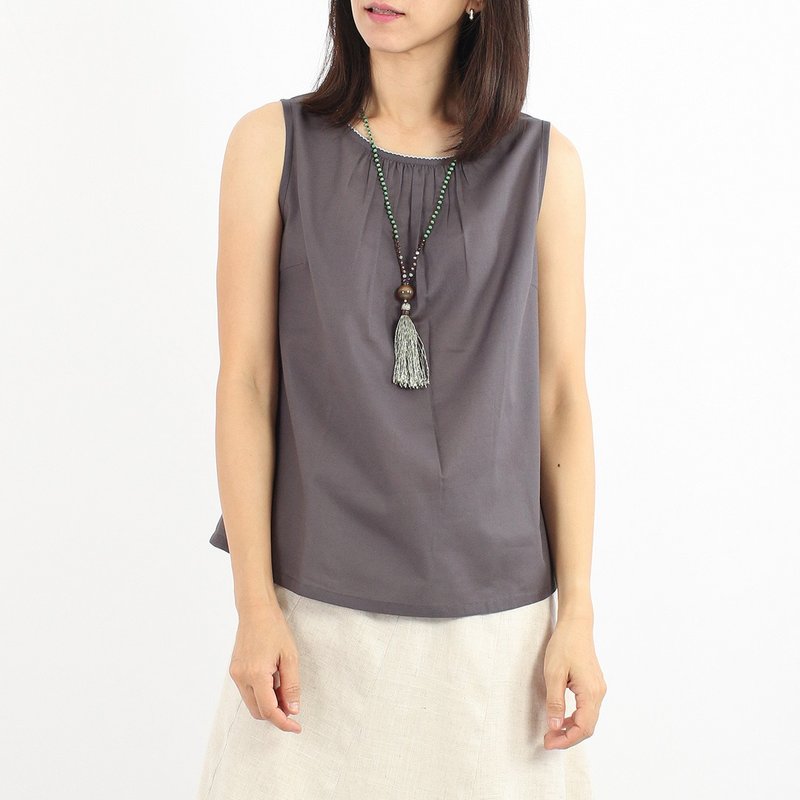 Cotton Sleeveless Blouse, Grey - 背心/無袖上衣 - 棉．麻 灰色
