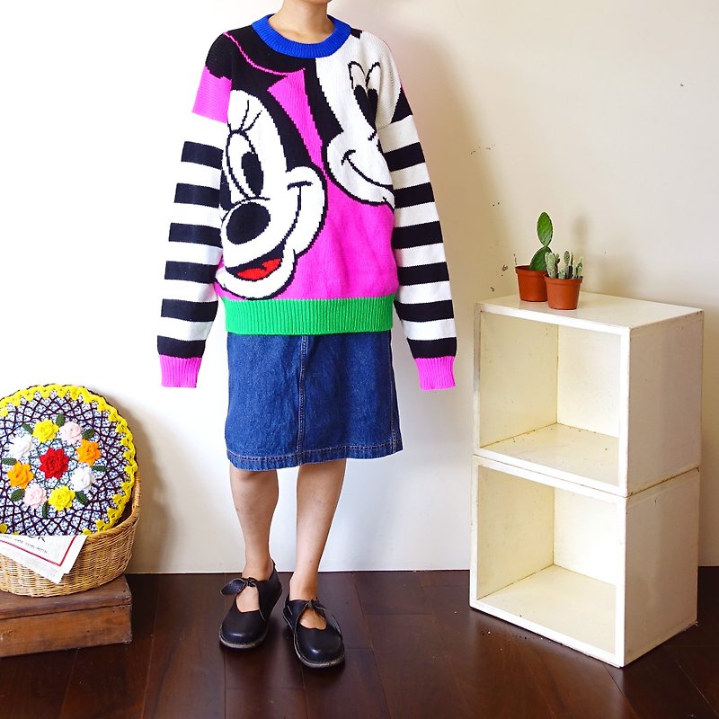 BajuTua / vintage / 80's Miqimini fluorescent color loose sweater - สเวตเตอร์ผู้ชาย - เส้นใยสังเคราะห์ หลากหลายสี
