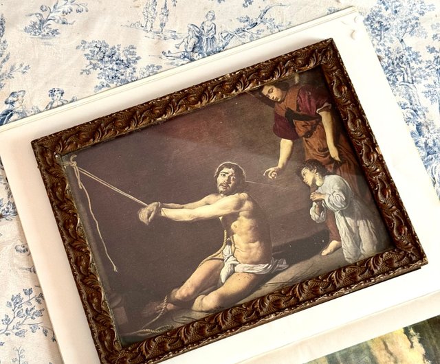 硝子絵画 女性像 木製フレーム付き