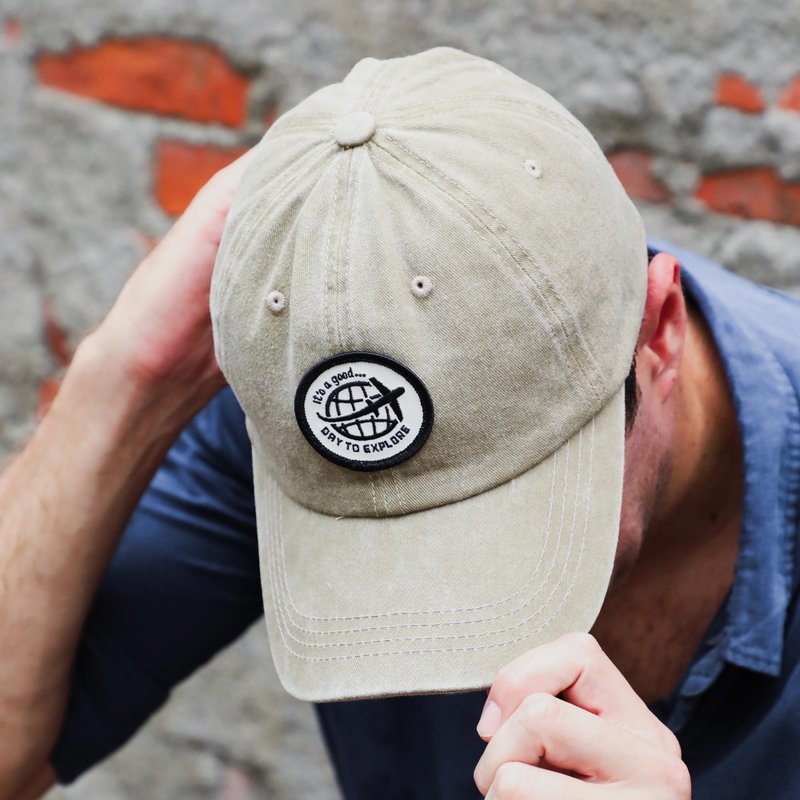 BURA Vintage Cap with Custom Designed Patch - Brown - Hats & Caps - Cotton & Hemp Khaki